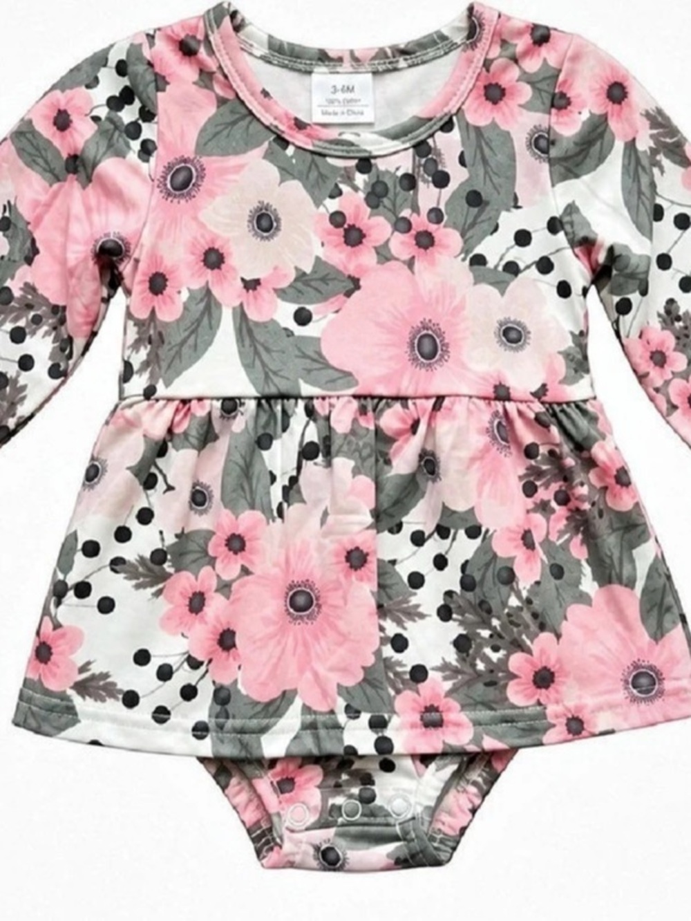 Floral Dress Romper in Pink & Gray Baby 2t